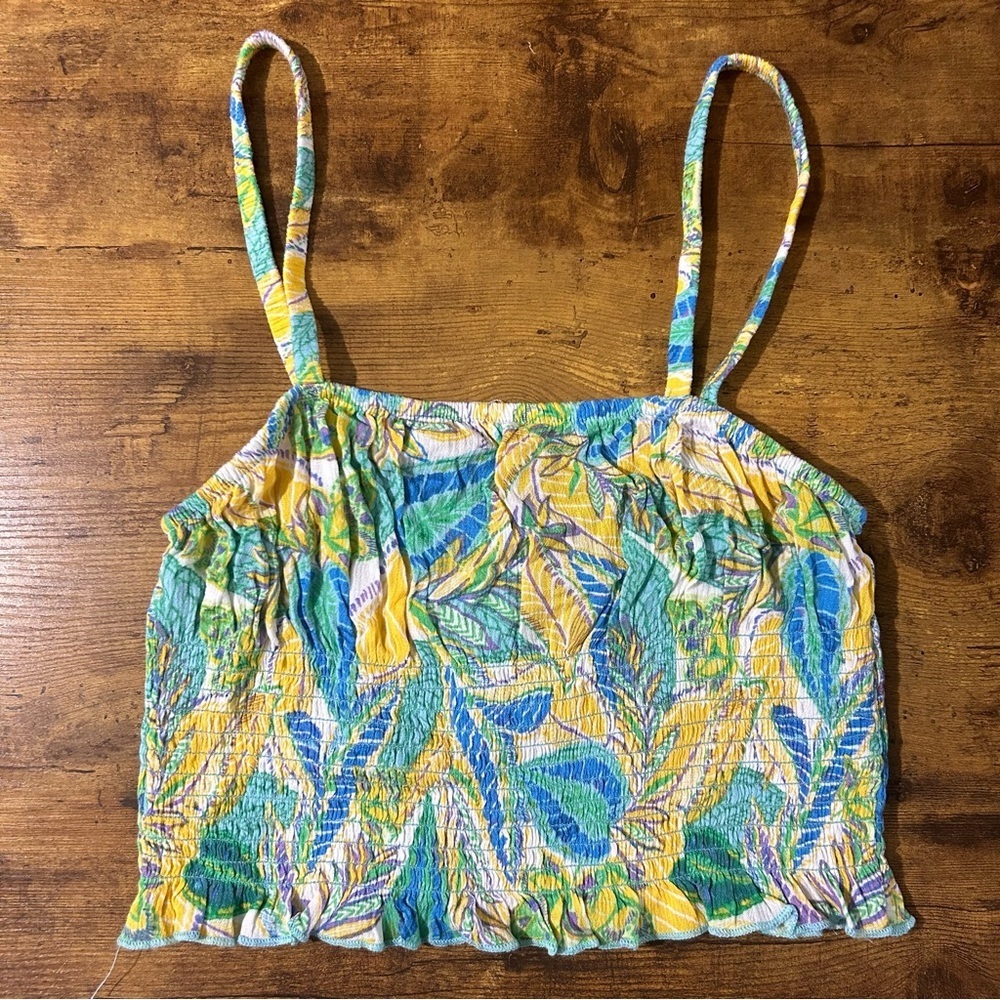 Hippie Rose Smocked Crop Tank Top in Tropical Print Small